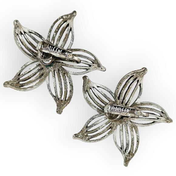 Vintage Sarah Coventry clip on silver toned flower earrings with pearls - Picture 4 of 5